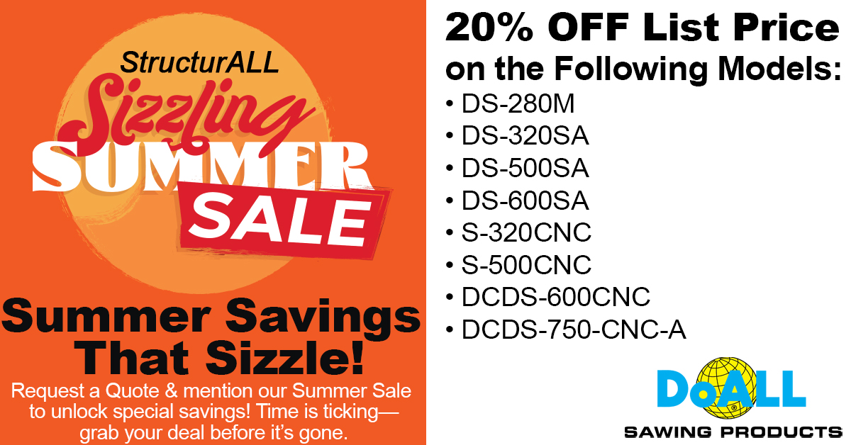 Cut Smarter, Save Big: DoALL's StructurALL Sizzling Summer Sale – 20% OFF on Select Band Saws